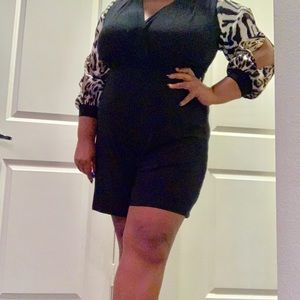 HOST PICK!! Black Romper with Animal Print Sleeves
